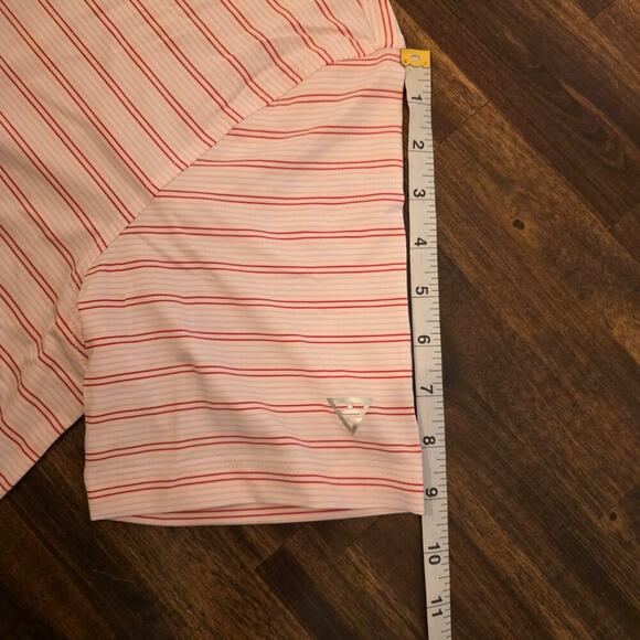 Maelreg Men's Golf Polo Shirt Medium Pink Red Stripe Performance NWT - Picture 4 of 5